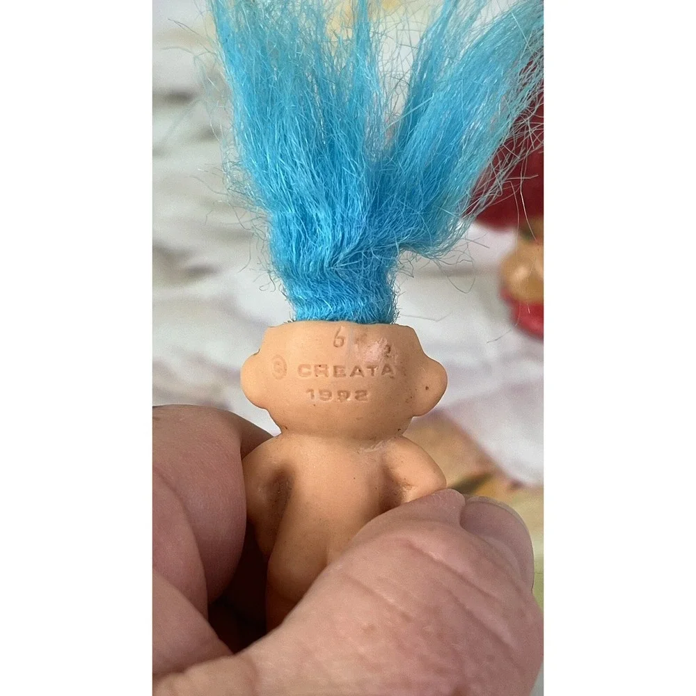 RUSS Troll Pencil Topper Creata 1992 Mini Troll Doll Blue Hair Red Hair Elf